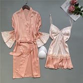 Two-Piece Set Satin Nightgown - FashionByTeresa